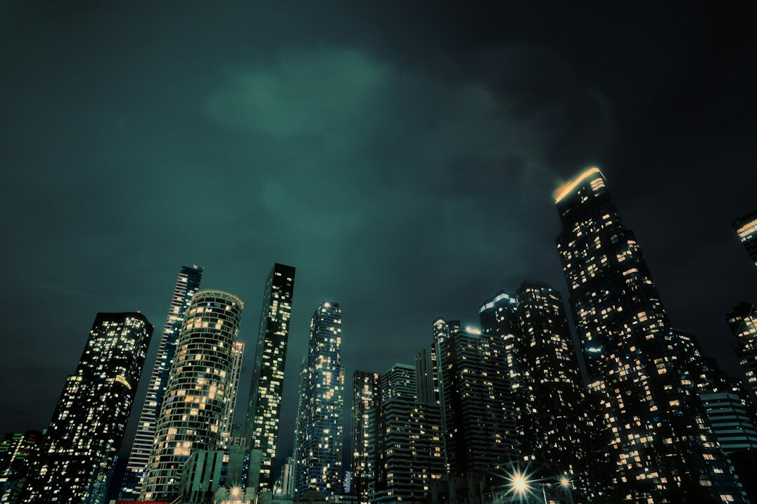 city lights at dusk