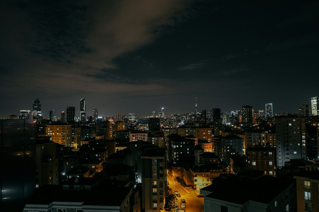 city at dusk with lights